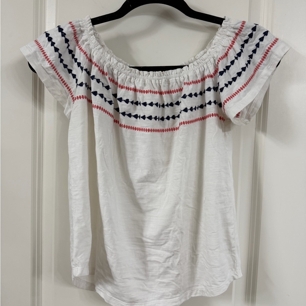 THML White Top with Red and Blue Embroidery
